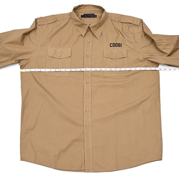 Vintage Coogi Shirt 3XL‎ Mens Military Button Up Back Logo Khaki Y2K Rare - Picture 4 of 12